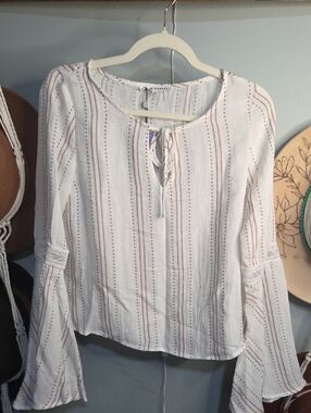 After Market Blouse with Brown Stripe Eyelet Detail